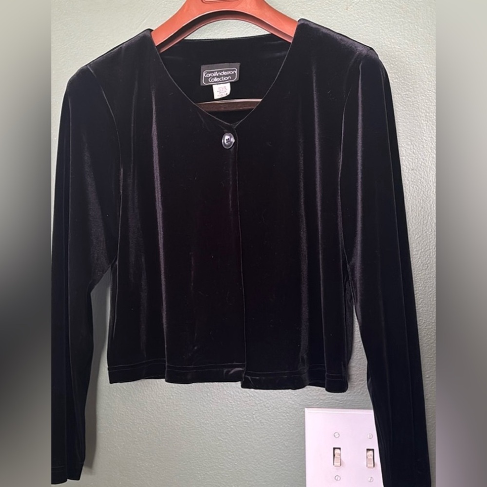 Women Carol Anderson Sz M one button black sophisticated velvet bolero cardigan
